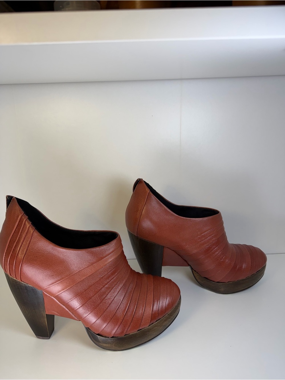 Irregular Choice Rust Brown Ribbed Leather Platform Heels - Picture 3 of 10